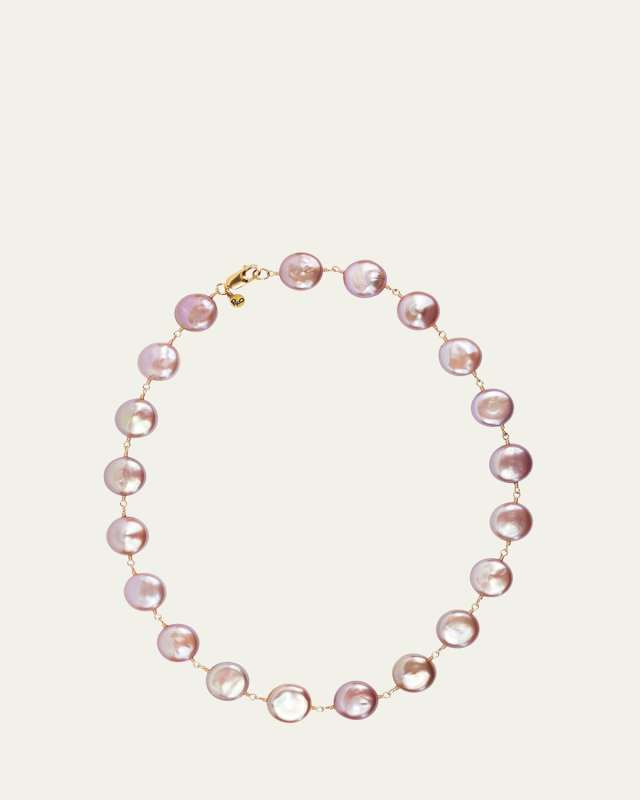 Pink Coin Pearl Necklace, 18"L